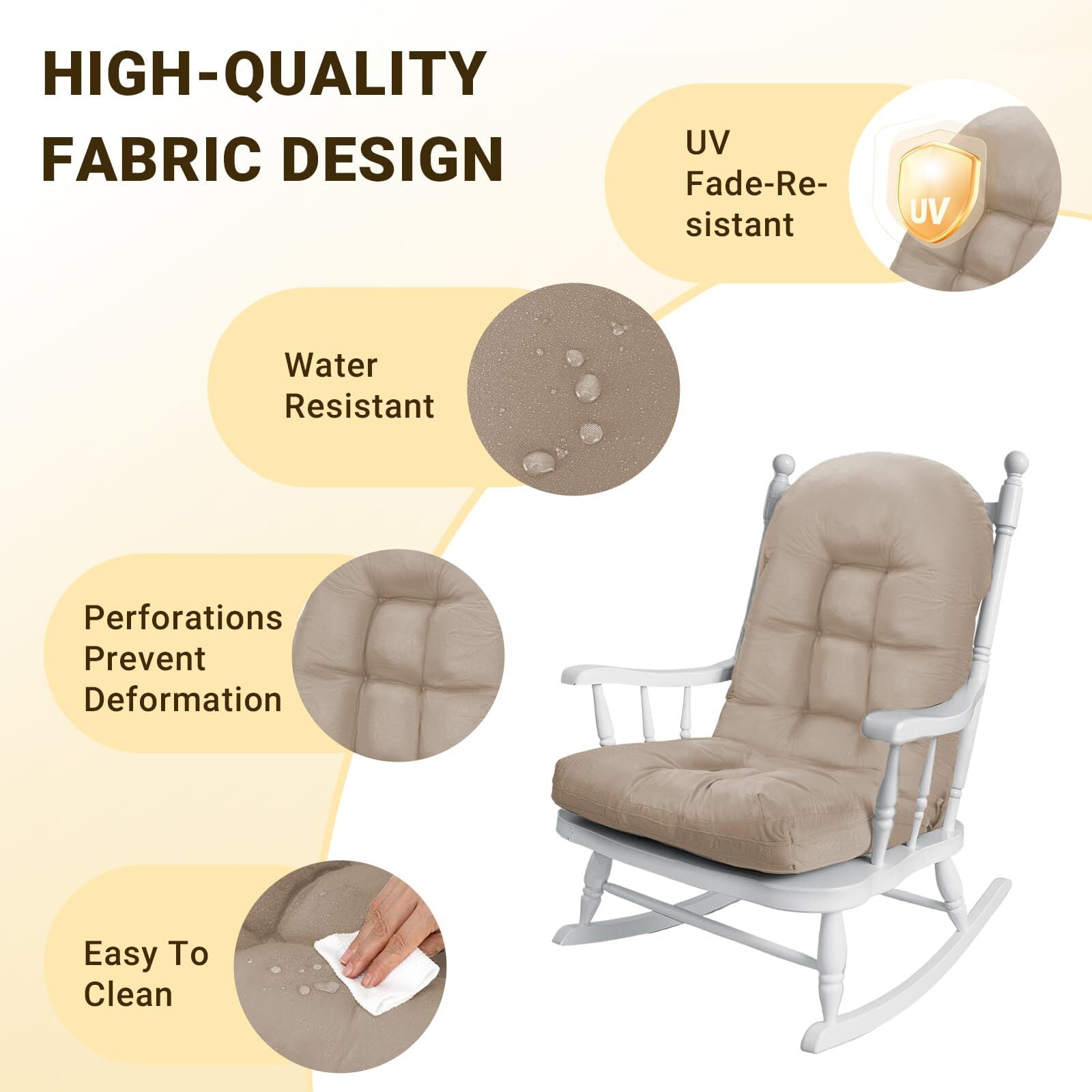 Outdoor High Back Chair Cushion Upgraded Thickened Water-Repellent & Fade-Resistan Patio Chair Cushions For Outdoor Furniture, 44" x20" x4" 1PC Khiki