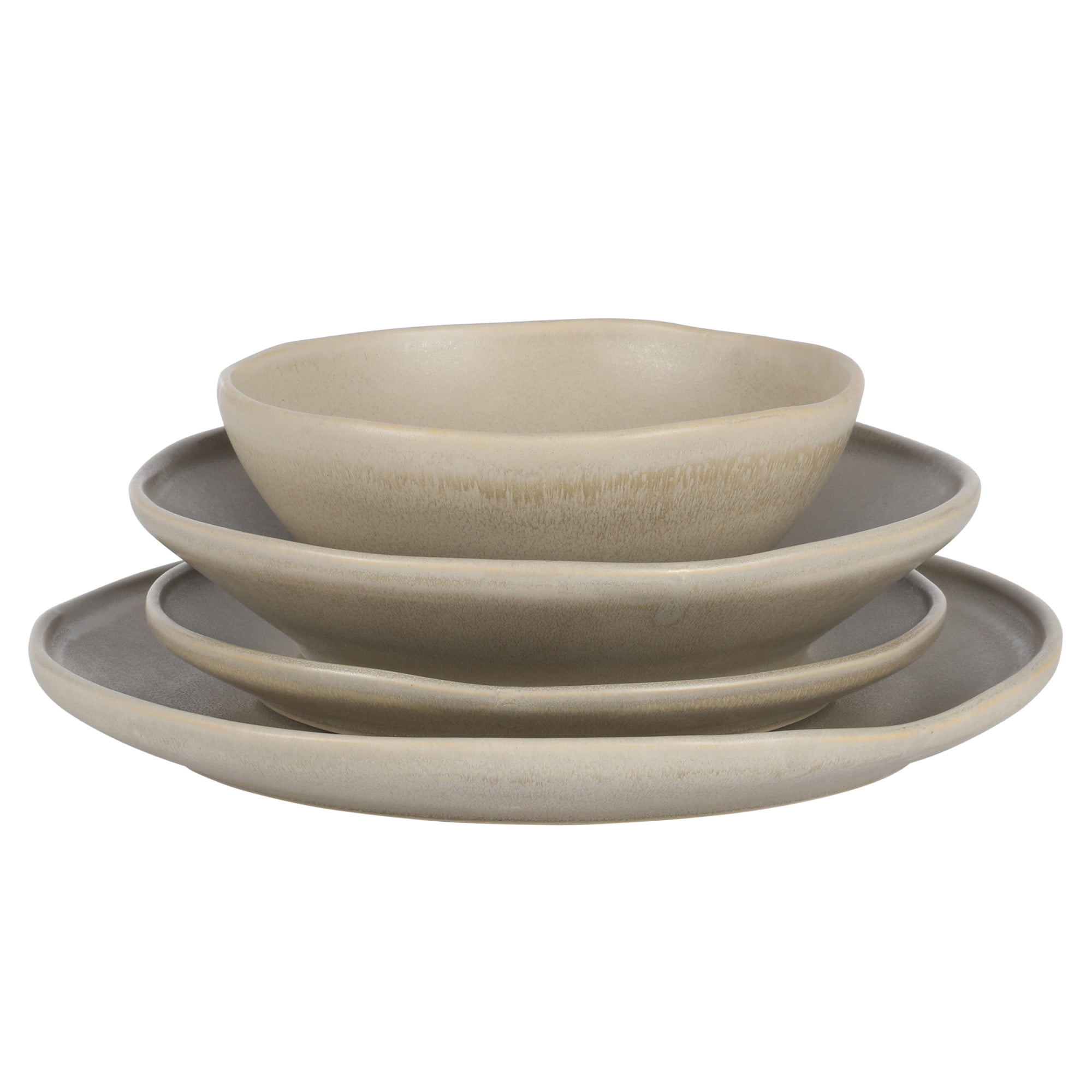 Gibson Elite Island Cove 16 Piece (Service for 4) Plates and Bowls Stoneware Dinnerware Set -Light Grey