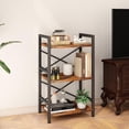 thumbnail image 2 of Bookshelf, 3 Tier Industrial Bookcase, Metal Small Bookcase, Rustic Etagere Book Shelf Storage Organizer for Living Room, Bedroom, and Home Office(Rustic Brown), 2 of 9