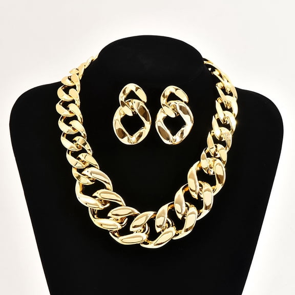 Alloy & CCB Plastic Curb Chain Necklace & Stud Dangle Earrings sets golden 460mm
