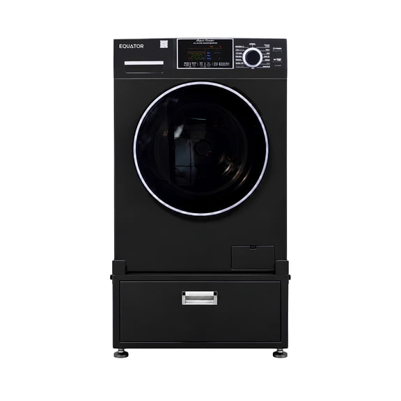 1.62 cu.ft. 110-Volt Vented/Ventless Sani Washer Dryer Combo Pet Cycle Universal Pedestal in Black