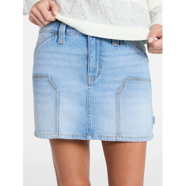 No Boundaries Denim Carpenter Micro Mini Skirt, Women's XXS-XXL