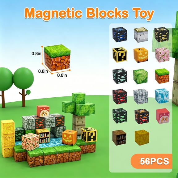 JUANGU 56pcs Magnetic Blocks, STEM Montessori Stacking Toy Boys & Girls Birthday Chritmas Gifts Creative Kids Travel Toys for Kids Age 3