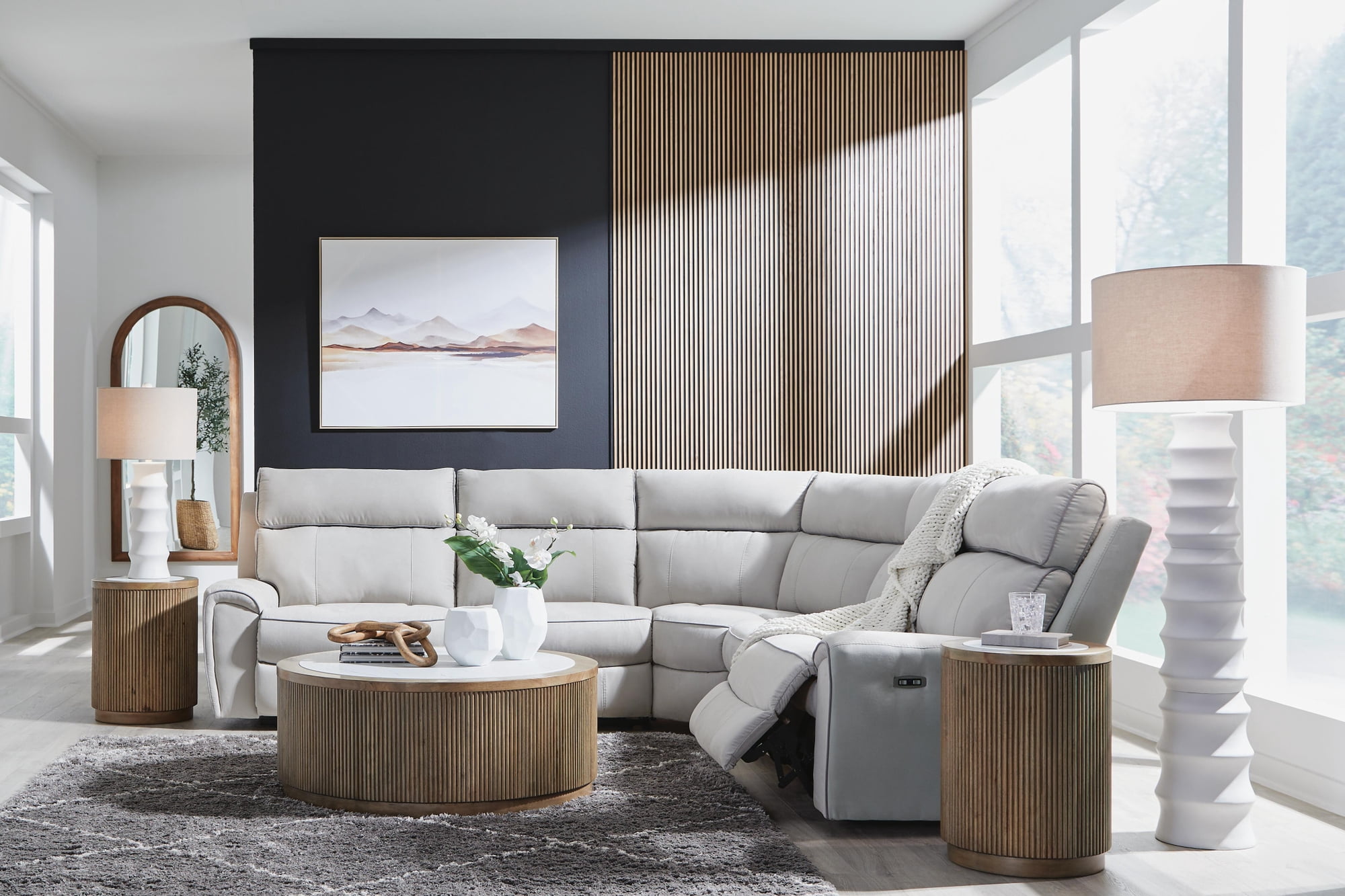 Signature Design by Ashley Veraleigh Floor Lamp, Polyresin Base, 3-Way Switch, White Finish