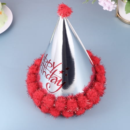 Niceauty 5Pcs Red Birthday Party Hat Paper Pompon Hat Costume Accessory