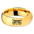 thumbnail image 2 of Tungsten Owl Wide Open Eyes Staring Band Ring 7mm Men Women Comfort Fit 18k Yellow Gold Dome Polished, 2 of 4