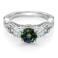 thumbnail image 2 of Gem Stone King 925 Sterling Silver Green Mystic Topaz and White Moissanite Engagement Ring for Women (1.47 Cttw, Gemstone, Round 6MM and 3MM, Size 8), 2 of 4