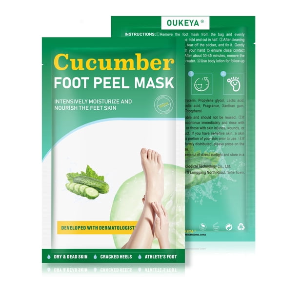 OUKEYA Cucumber Foot Peel Mask, Exfoliating Moisturizing Foot Care for Dry Dead Skin & Cracked Heels