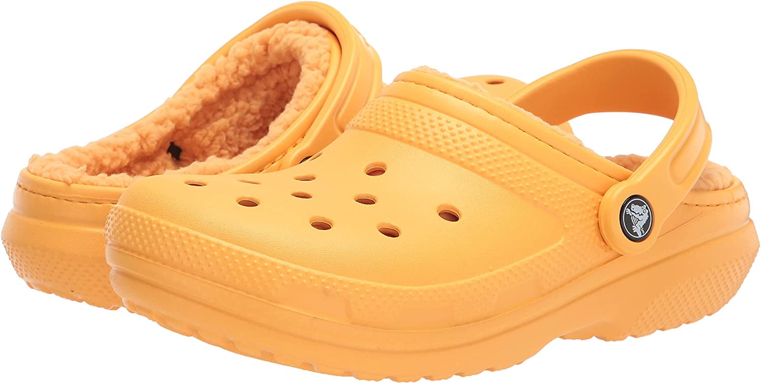 crocs with fur orange