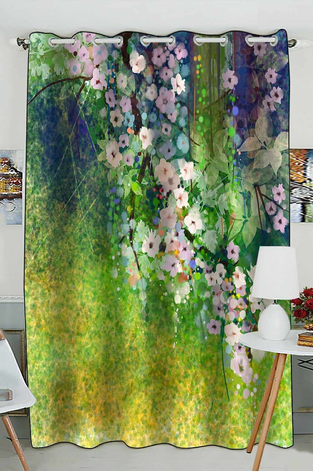 PHFZK Abstract Floral Design Window Curtain, Watercolor Painting ...