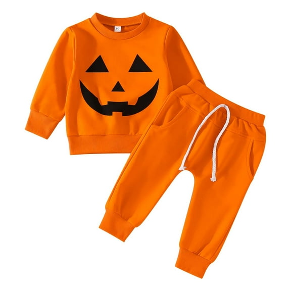 EnJoCho Baby Girls & Toddler Boys Hallow-een Pumpkin Print Outfits Long Sleeve Round Neck Top and Sweatpants Set Cute Unisex Clothes Comfy Wear