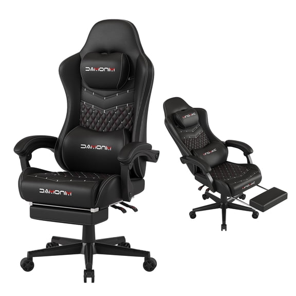Big Tall Gaming Chair 400 LBS Office Chair with Footrest Recline Headrest Lumbar Support Spring Sponge Black