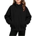 thumbnail image 5 of Girls Zip Up Sweatshirt with Pockets Long Sleeve Casual Loose Fit Turtleneck Kids Track Jacket Black 6, 5 of 6