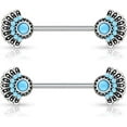 thumbnail image 1 of shiyou-Synthetic Turquoise Set Tribal Fan Nipple Barbells, Sold as a Pair, 1 of 4
