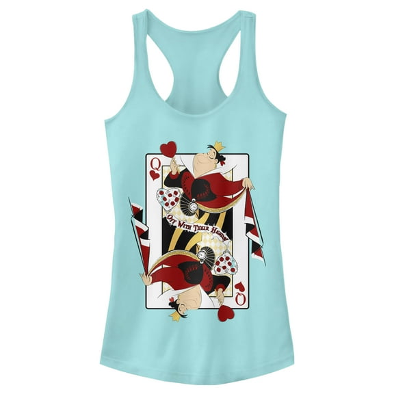 Junior's Alice in Wonderland Queen of Hearts Playing Card Racerback Tank Top Cancun Medium