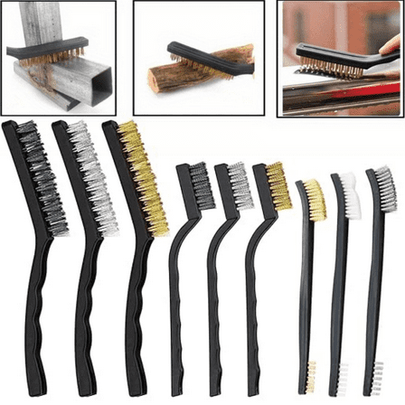 9Pcs Wire Brush Set for Cleaning and Rust Removing, Industrial Wire Brushes of Stainless Steel/Nylon/Brass Bristles  ﻿