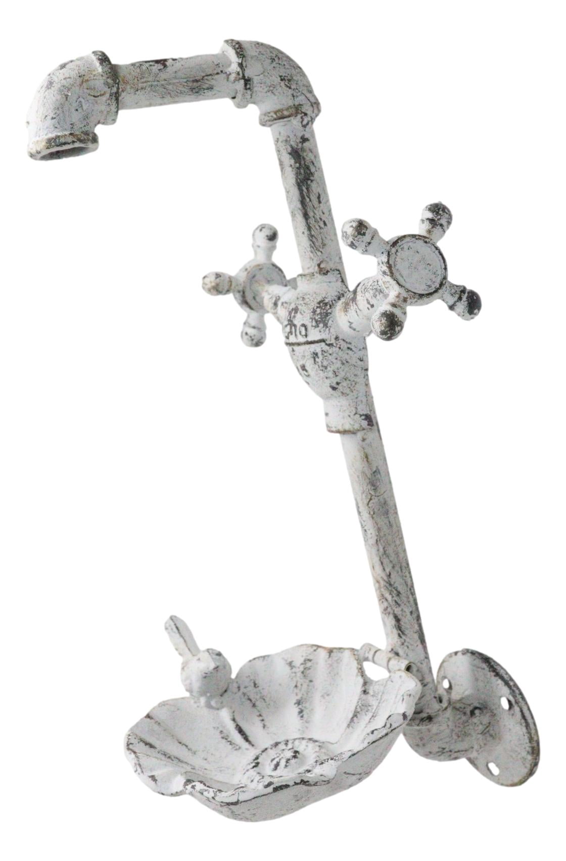 Cast Iron Antiqued White Spigot Faucet Bird On Flower Wall Bird Feeder Bath 16"H