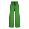 thumbnail image 3 of Arlun Womens Wide Leg Flowy Drawstring Palazzo Linen Pants Summer Beach Casual Elastic High Waisted Loose Trousers Soft Lightweight Breathable Leisure Pant Green S, 3 of 5