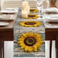 thumbnail image 3 of Summer Sunflower 90 Inch Table Runner, Vintage Wooden Botanical Floral Farmhouse Dresser Scarf Cotton & Linen Tablerunner for Dining/Kitchen Island/Holiday Party Décor 13" x 90", 3 of 9