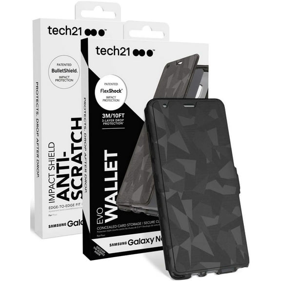 Bundle - 2 Items: Tech21 Black EVO Wallet Case Cover and ImpactShield Full-Size Display Guard Screen Protector for Samsung Galaxy Note 8 (SM-N950)