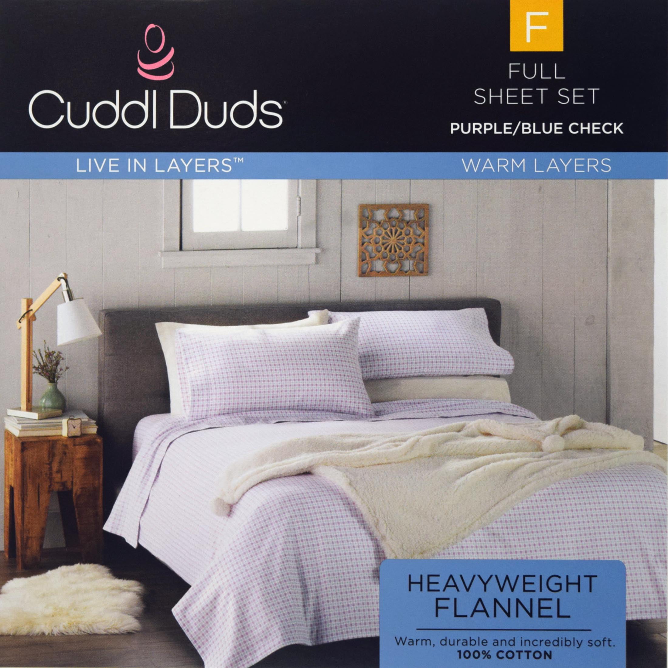 Cuddl Duds Flannel 4-piece Queen Sheet Set Purple/Blue check pattern *NEW* 