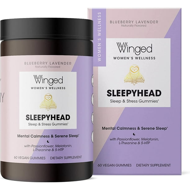 Winged Wellness Sleepyhead Gummy Supplement Melatonin, LTheanine, 5HTP, Passionflower