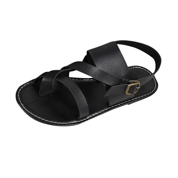 Black Women S Casual Summer Sandals With Toe Buckle Strap And Roman Inspiration For Lightweight Comfort And Durability