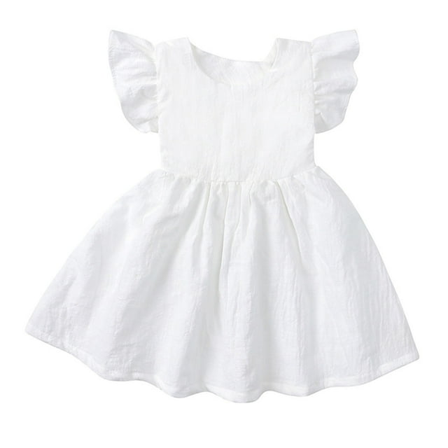 GDREDA Robes d'Été Filles Décontractées Tout-Petits Enfants Filles Robe à Manches Courtes avec Nœud Blanc, 5-6 Ans