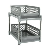 Space-Saving Design 2-Layer Organizer with Pull-Out Drawers, Sliding Bathroom and Kitchen Cabinet Storage Gray