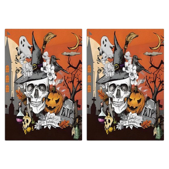 2 Pcs Funny Kitchen Towels,Spooky Halloween Scene Pattern Microfiber Dish Towels,Kitchen Tea Towels,Kitchen Towel Set (18" X 26")