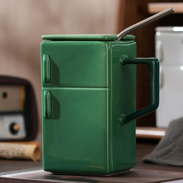 Juego de tazas de café expreso, tazas de café expreso, taza de cerámica vintage para refrigerador con tapa y pajita, regalo de oficina para parejas, taza de café con pajita, taza de cerámica.