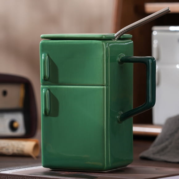 PEONAVET Ceramic Mug Vintage Refrigerator Ceramic Mug With Lid Straw Strange Office Couple Gift Coffee Mugs Mug With Straw
