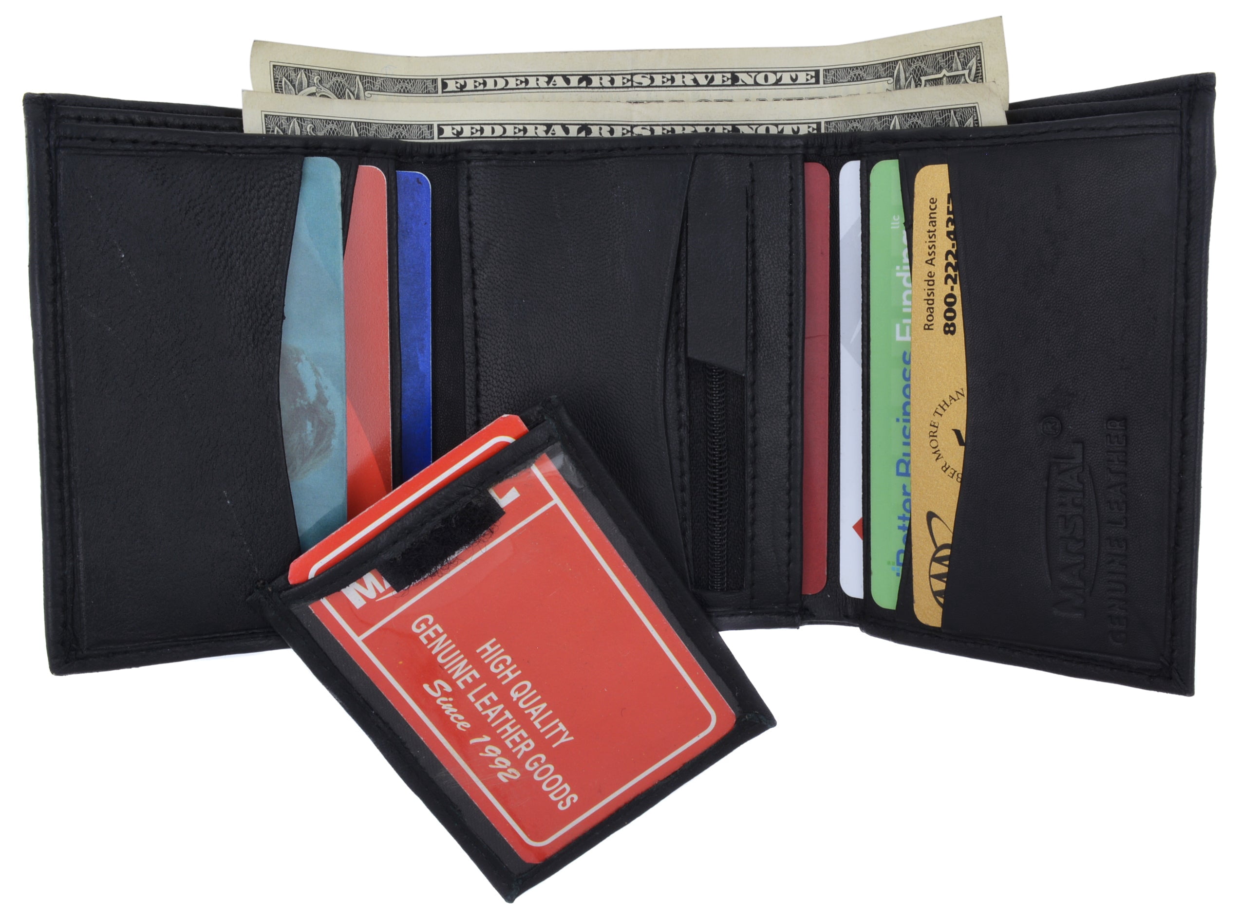 Trifold Lamb Leather Wallet W/Removable ID attached W/Hook and