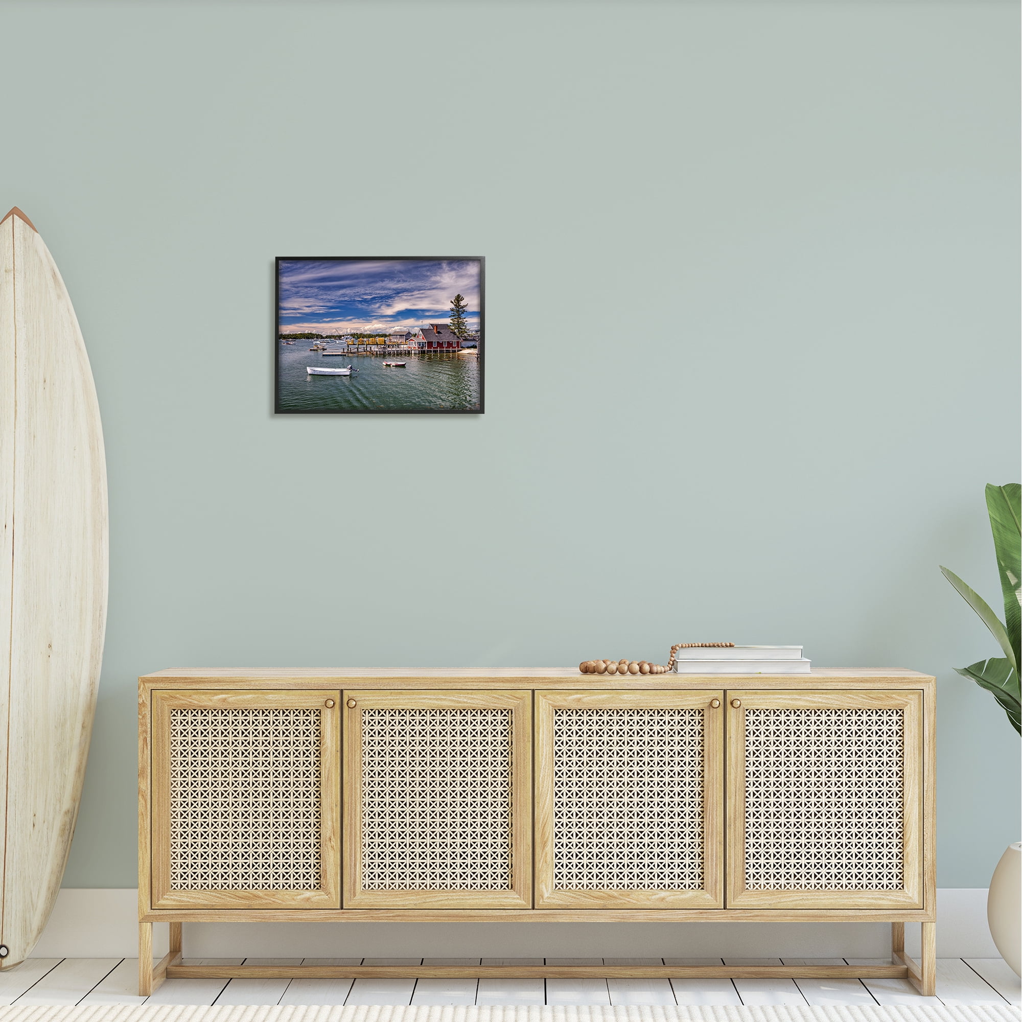 Stupell Seaside Marina Boat Harbor Landscape Photography Black Framed Art Print Wall Art