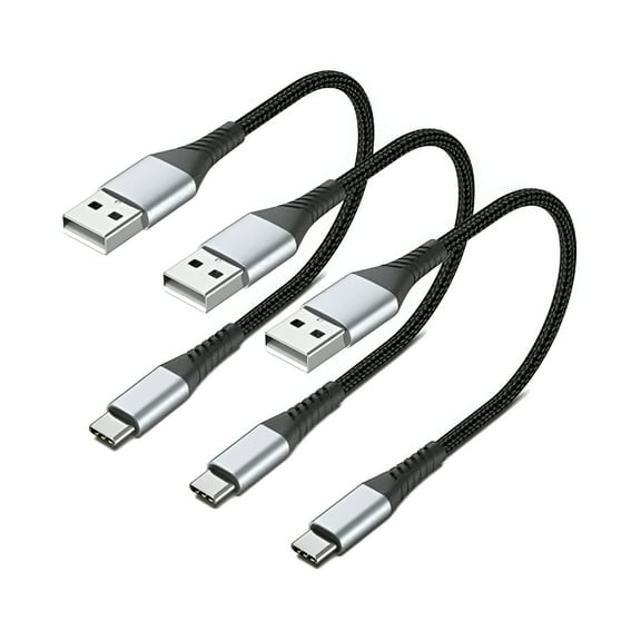 GJX Short USB C Cable 1FT,3-Pack USB A to USB C Cord 1 Foot USB C Charger Cable Fast Charging Braided USB Type C Short Cable