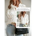 thumbnail image 5 of SLADYGLO Women Gold Dots Print V Neck Puff Long Sleeve Smocked Cuffs Blouse, 5 of 7