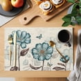 thumbnail image 2 of Placemats 1 Pack, Blue Tulip Woven Placemat, Linen Place Mats for Kitchen/Dining Tables, Vintage Floral Leaves Butterfly Plants Beige Washable Table Mats for Party, 2 of 8