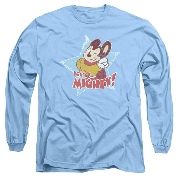 Mighty Mouse Youre Mighty Long Sleeve Adult 18/1 T-Shirt Carolina Blue