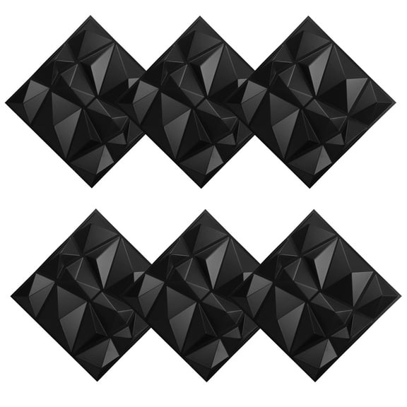 6pcs Black PVC Wall Panels Textured 3D Wall Panels Living Room Accent Wall Peel and Stick Wall Decor for Home Office Hotel Bedroom