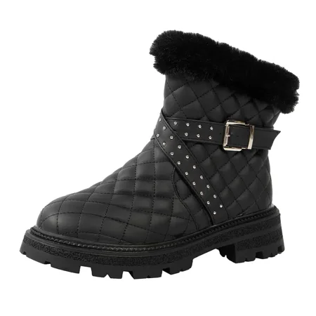 

Buckle Decor Fluffy Snow Boots Fall Winter Casual Boots Simple Fashion Warm Quilted Boots