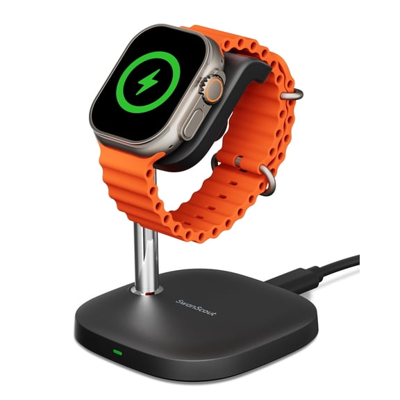 SwanScout Watch Charger Stand for Apple Watch, Fast Charging for Apple Watch 10/Ultra 2/Ultra/9/8/7/6/5/4/3/SE 2, Compatible with Airpods 4/Airpods Pro 2, SwanScout 505A