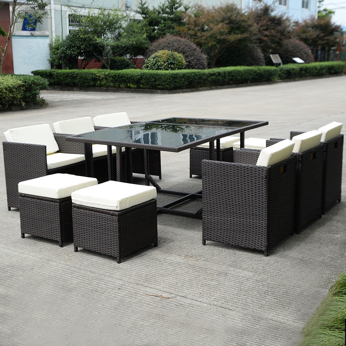 Costway 11 Pcs Outdoor Patio Dining Set Metal Rattan Wicker Costway 11 Pcs Outdoor Patio Dining Set Metal Rattan Wicker Furniture Garden Cushioned