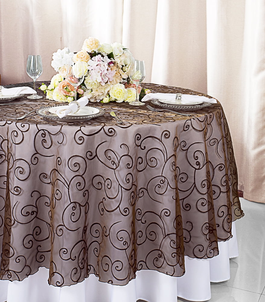 Tablecloth Round 108 inches Organza Ribbon Seamless Black 
