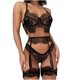 thumbnail image 1 of Conjunto de lencería de malla exquisita para mujer, sujetador, liga y bragas, picardías, ropa de dormir recortada Fridja nalpqowj40693, 1 of 8