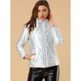thumbnail image 4 of INSPIRE CHIC Women's Holographic Zipper Quilting Metallic Cropped Puffer Jacket, 4 of 6