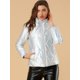 thumbnail image 4 of Chaqueta Acolchada de Plumón Metálico con Cremallera Brillante Holográfica para Mujer Plata S, 4 of 6