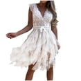 thumbnail image 2 of Aueoeo Plus Size Cocktail Dress, Womens Formal Dress Women's Summer Dress Lace Dress Crew Neck Short Sleeve Elastic Waist Dress Beach Dress Sun Dress Ruffled Flowy Mini Dress, 2 of 8