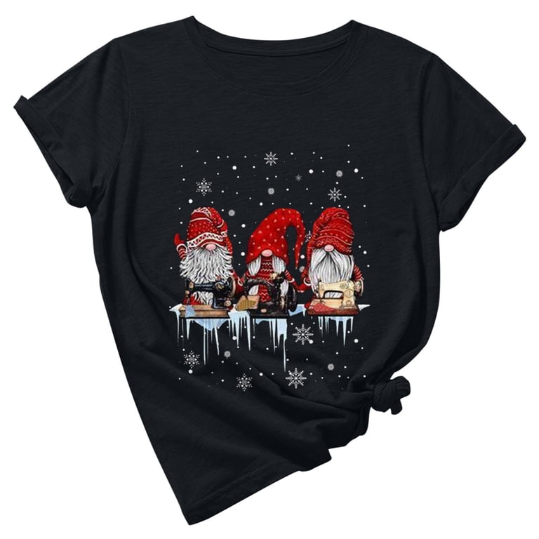 Women's Christmas Shirt - Holiday Mouse Print Short Sleeve Tee, Casual Crewneck Top For Xmas Parties
