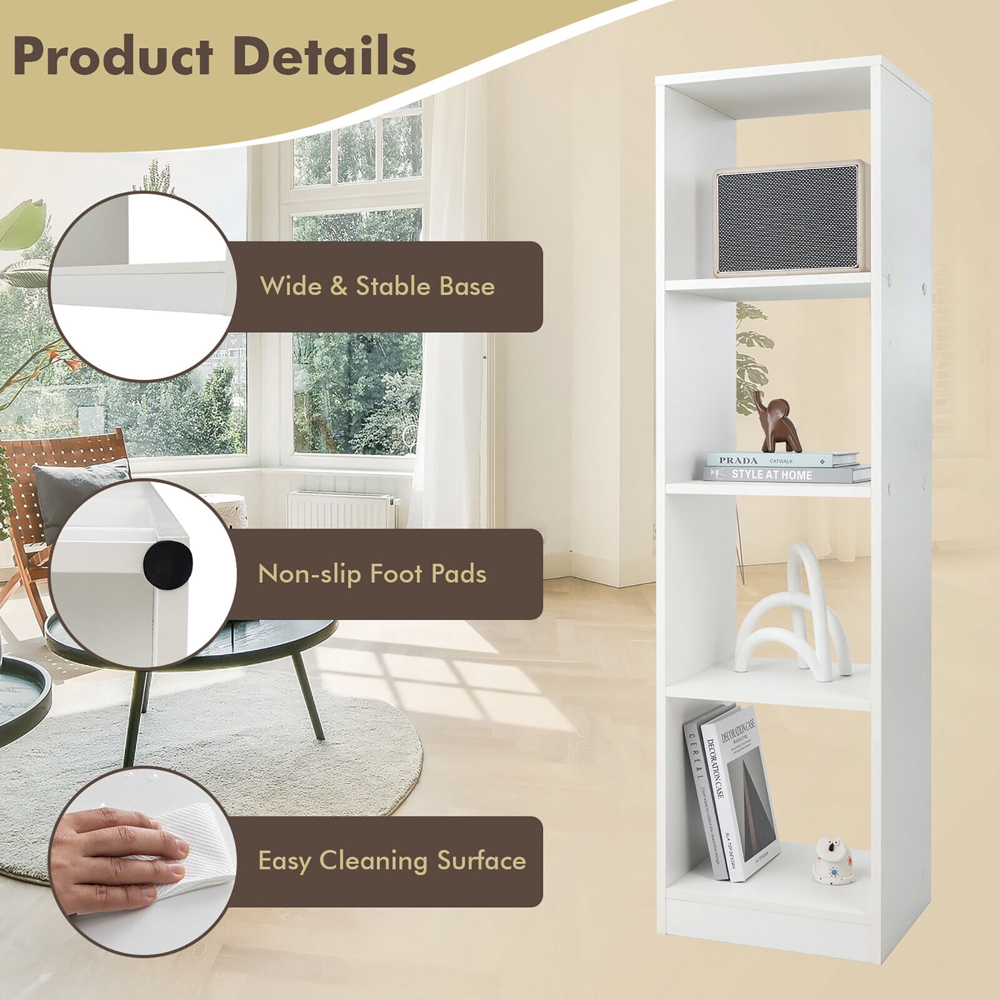 Gymax 5-Tier Bookshelf Corner Bookcase Storage Display Organizer w/ 4 Cubes