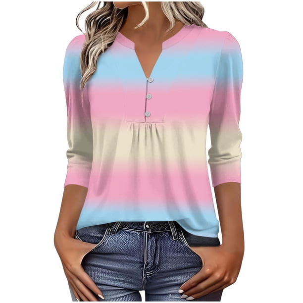 Tops de Verano de Mujer Casual 3/4 Manga Cuello en V Color Sólido Primavera Y Verano Top para Uso Diario Y Fiesta